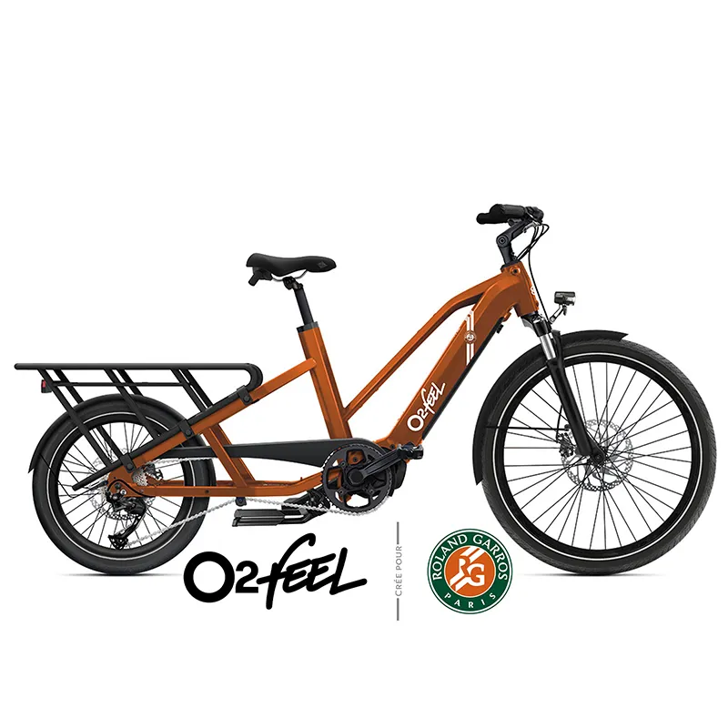 o2Feel Equo Cargo Boost Roland Garros - Oranje longtail ebike sint-niklaas kortrijk lier fietsenwinkel fietsenmaker